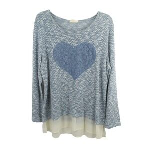 Style & Co Blue Heather Lace Heart Layered Tunic Sweater Large